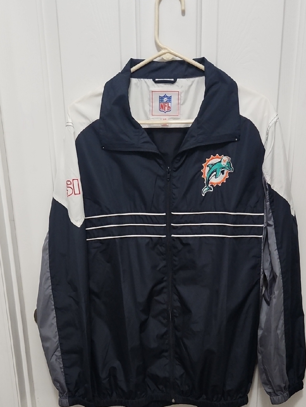 NFL Navy, White & Gray Miami Dolphins Team Windbreaker